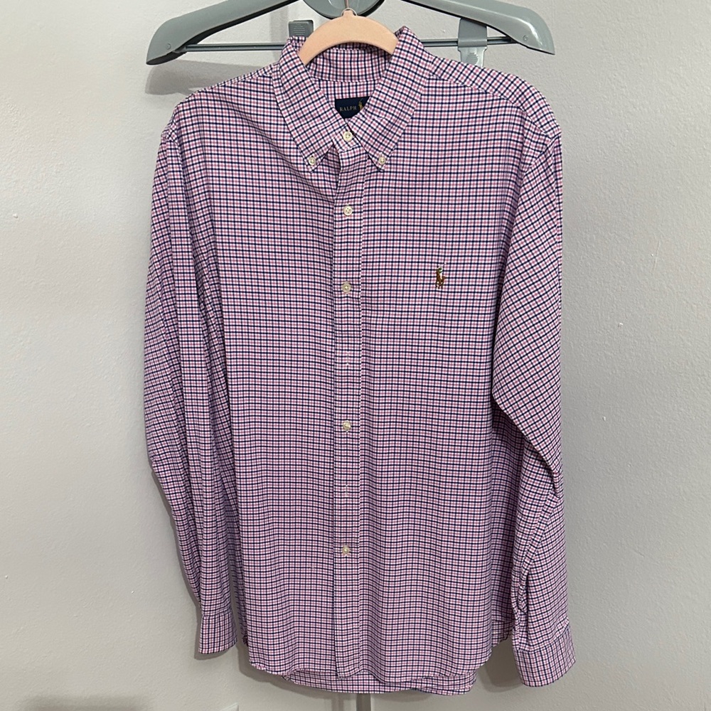 EUC Polo by Ralph Lauren Men's Pink and Blue Plaid Shirt